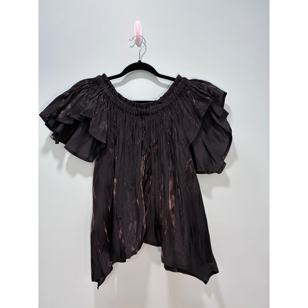 Moresca Blouse Black Copper Metallic Off Shoulder Renaissance Faire Top